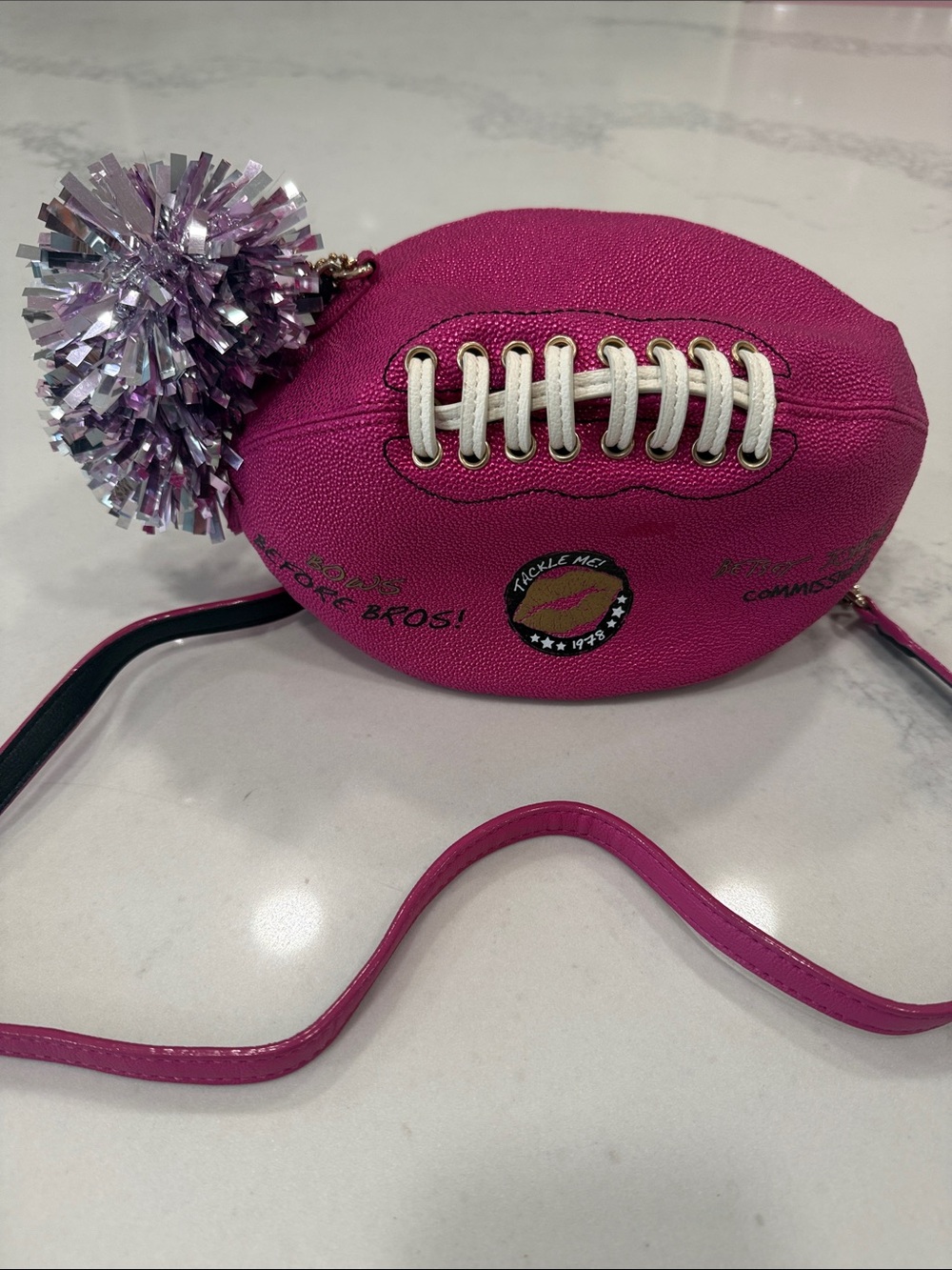 Pink Football Pom-Pom Crossbody Bag - by Betsey Johnson- Kids Accessories